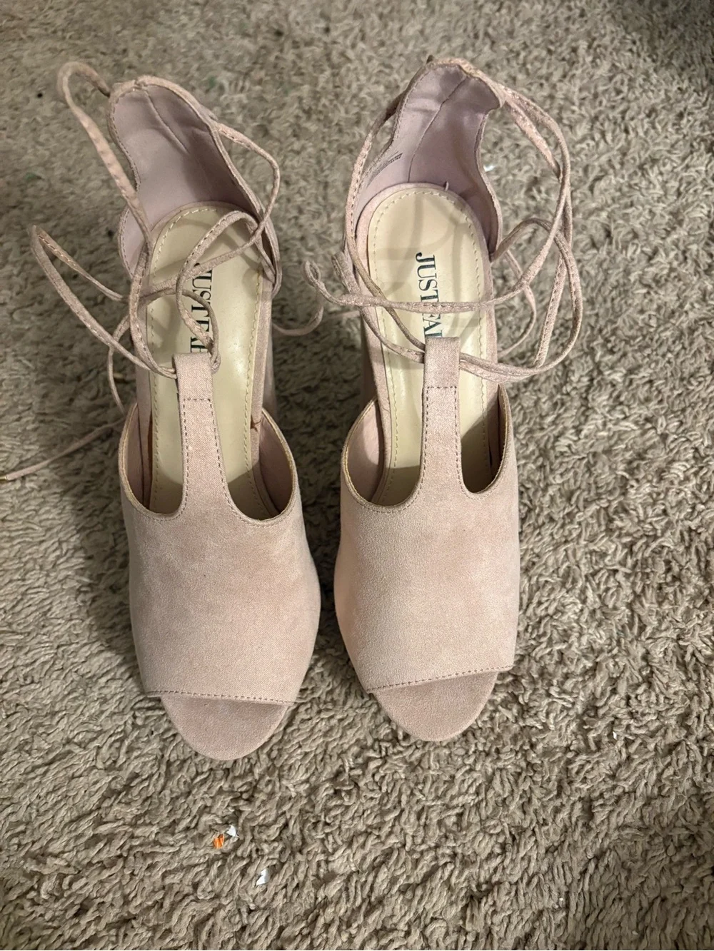 JustFab Blush Lace-Up Peep Toe Platform Sandals